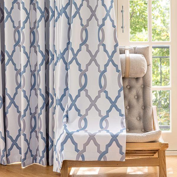Fmfunctex Blackout Curtain Panels for Bedroom 72" Moroccan Trellis Curtains Energy Efficient Drapes for Bedroom Living Room, Thermal Insulated Window Treatments Grommet Top 2 Panels, Blue/Grey 0