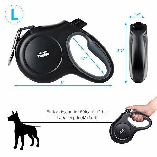 TwoEar 5m Extendable Dog Lead with Dispenser and Poop Bags for Medium Large Pet up to 50kg, Dog Leads Strong Retractable, Reflective Strong Nylon Lead, Anti-Slip Handle,Tangle-Free(Black) 4