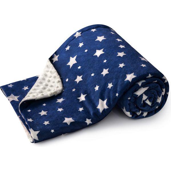 DAYSU Baby Blanket, Silky Soft Micro Fleece Baby Blanket with Dotted Backing, Printed Animal Throw Blanket for Boys and Girls, Star, Navy, 101x76cm 0
