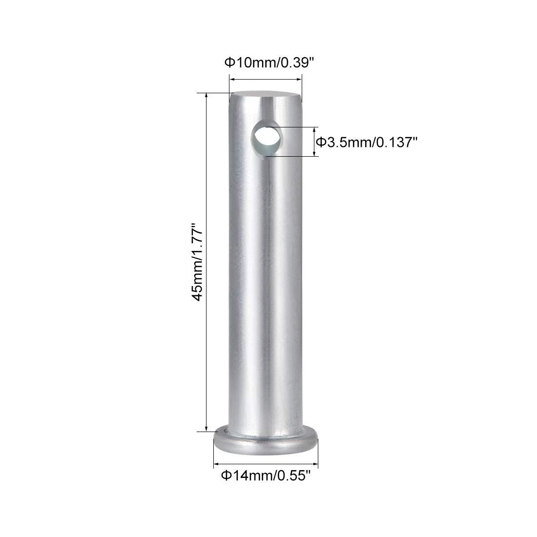 sourcing map Single Hole Clevis Pins,10mm x 45mm Flat Head Zinc-Plating Steel 10 Pcs 1