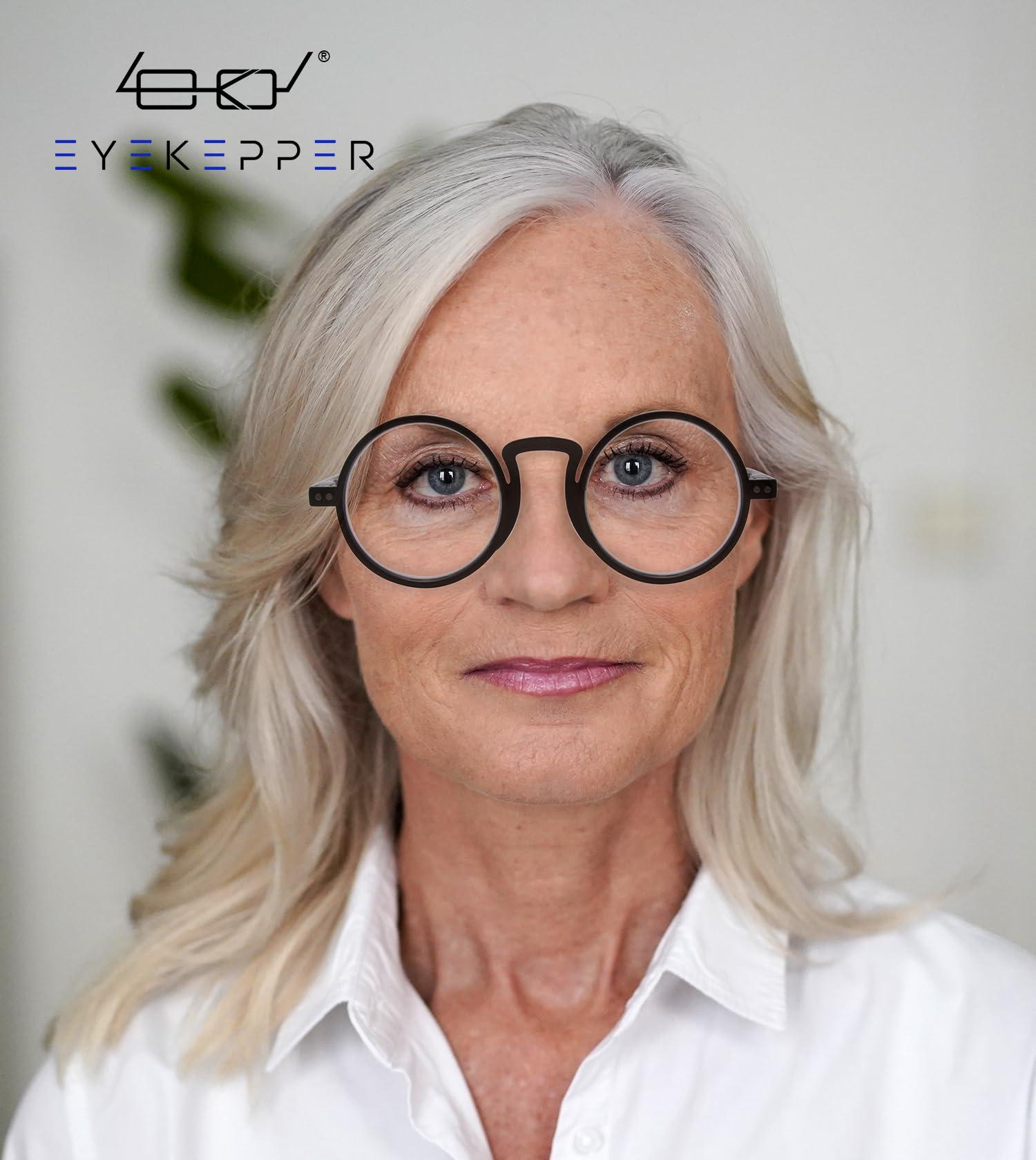 Eyekepper Round Reading Glasses for Women Men Retro Readers - Black +2.00 1