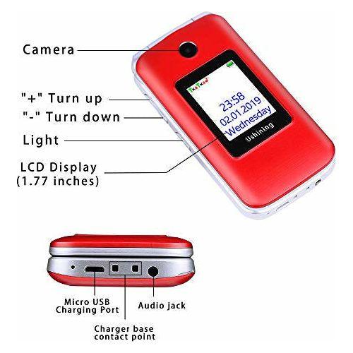 3G Big Button Basic Mobile Phones for Elderly, Dual Sim Free Flip up Mobile Phone Unlocked with Dock,Pay As You Go Mobile Phone Easy to Use for Senior (Red) 4
