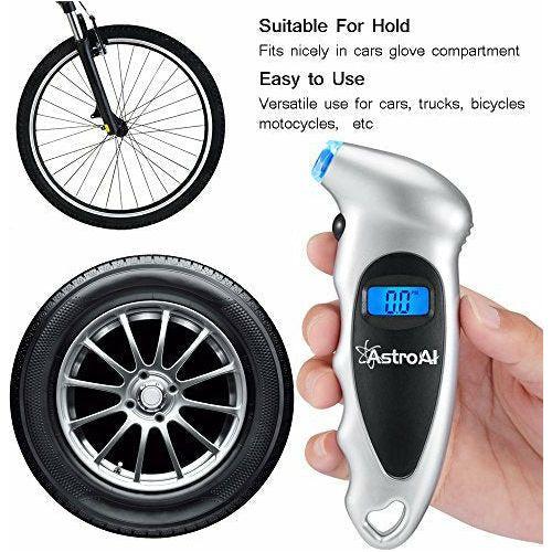 AstroAI Digital Tyre Pressure Gauge 150 PSI 4 Settings for Car Truck Bicycle with Backlit LCD and Non-Slip Grip, Silver 2