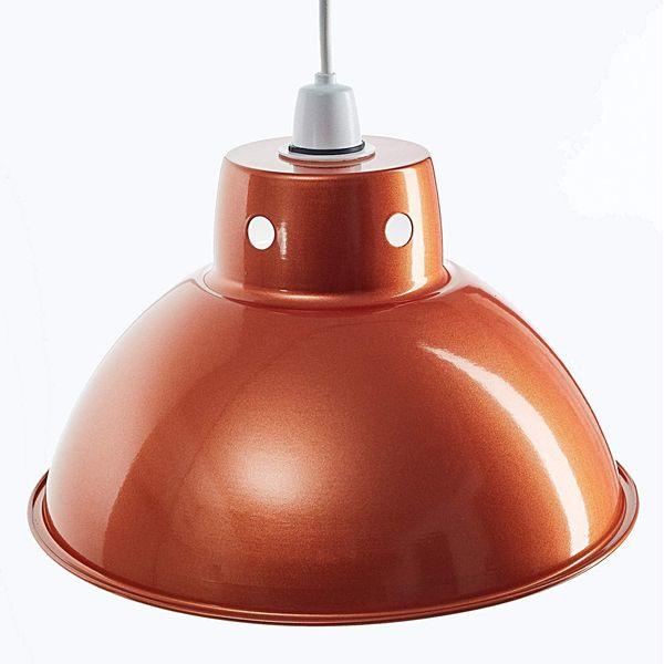 Retro Design Light Shade - Easy Fit Pendant Shade for Existing Ceiling Light - Metal Ceiling Light Shade - Lampshade for Ceiling Light - White Internal Finish - Metal Lamp Shade (Metallic Orange) 1