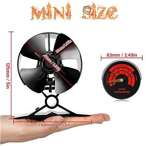 Wood Stove Fan-Small Size,2021 Upgrade 4 Blades Silent Operation with Stove Thermometer for Wood/Log Burner/Fireplace,Eco Friendly and Efficient Heat Distribution 1