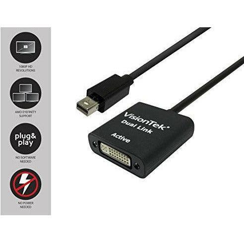 VisionTek Active Mini DisplayPort to DL-DVI Adapter Cable for Mac and PC (900640) 2