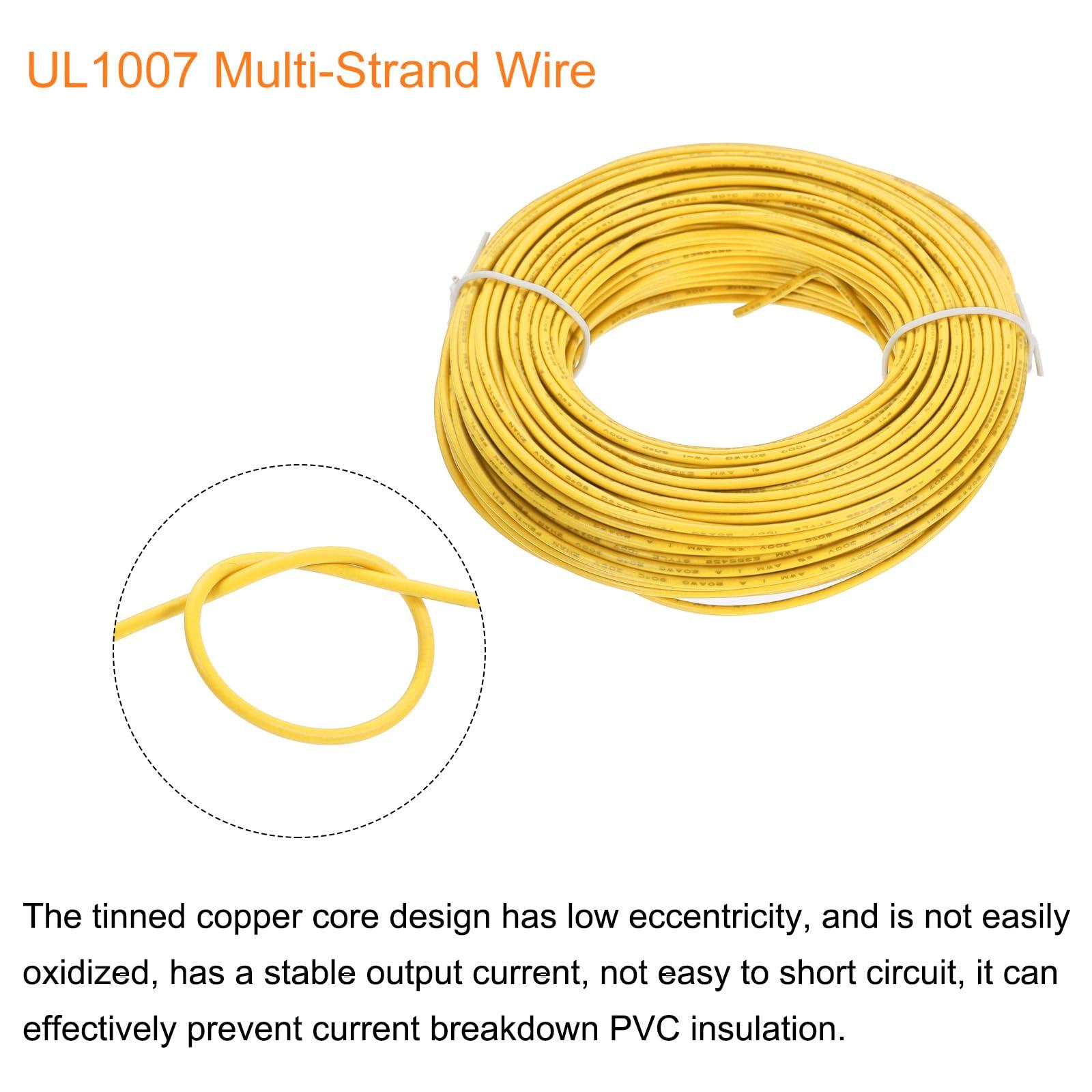 sourcing map 20AWG Wire 20 Gauge Stranded Wire PVC Hookup Wire, Electrical Wire UL1007 Tinned Copper Wire 30m/100ft Yellow for Internal Connecting Wire 3