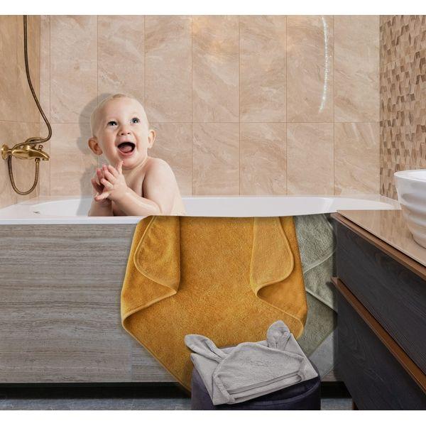 STOFIA Baby Towel with Hood Organic Bamboo and Cotton Soft Absorbent and Thick Bath Hooded Towel Giftable for Newborn and Toddler Boy and Girl (Ochre Yellow) 3