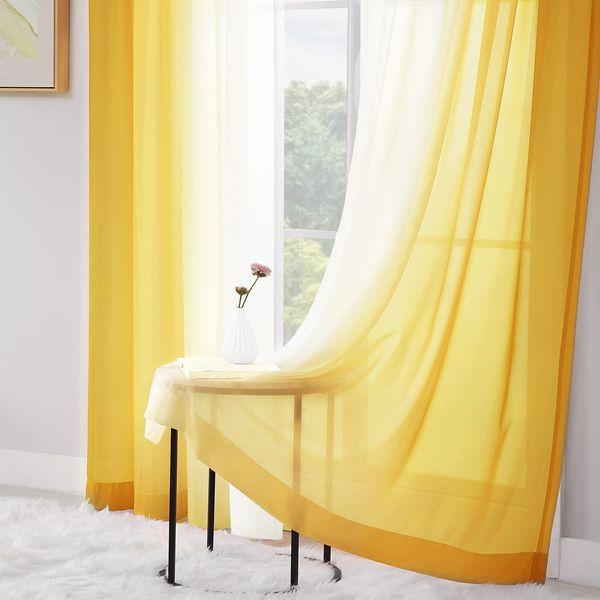 Melodieux Yellow Ombre Sheer Curtains Chiffon Yellow Gradient Rod Pocket Voiles, 56x90 inch, 2 Panels 2