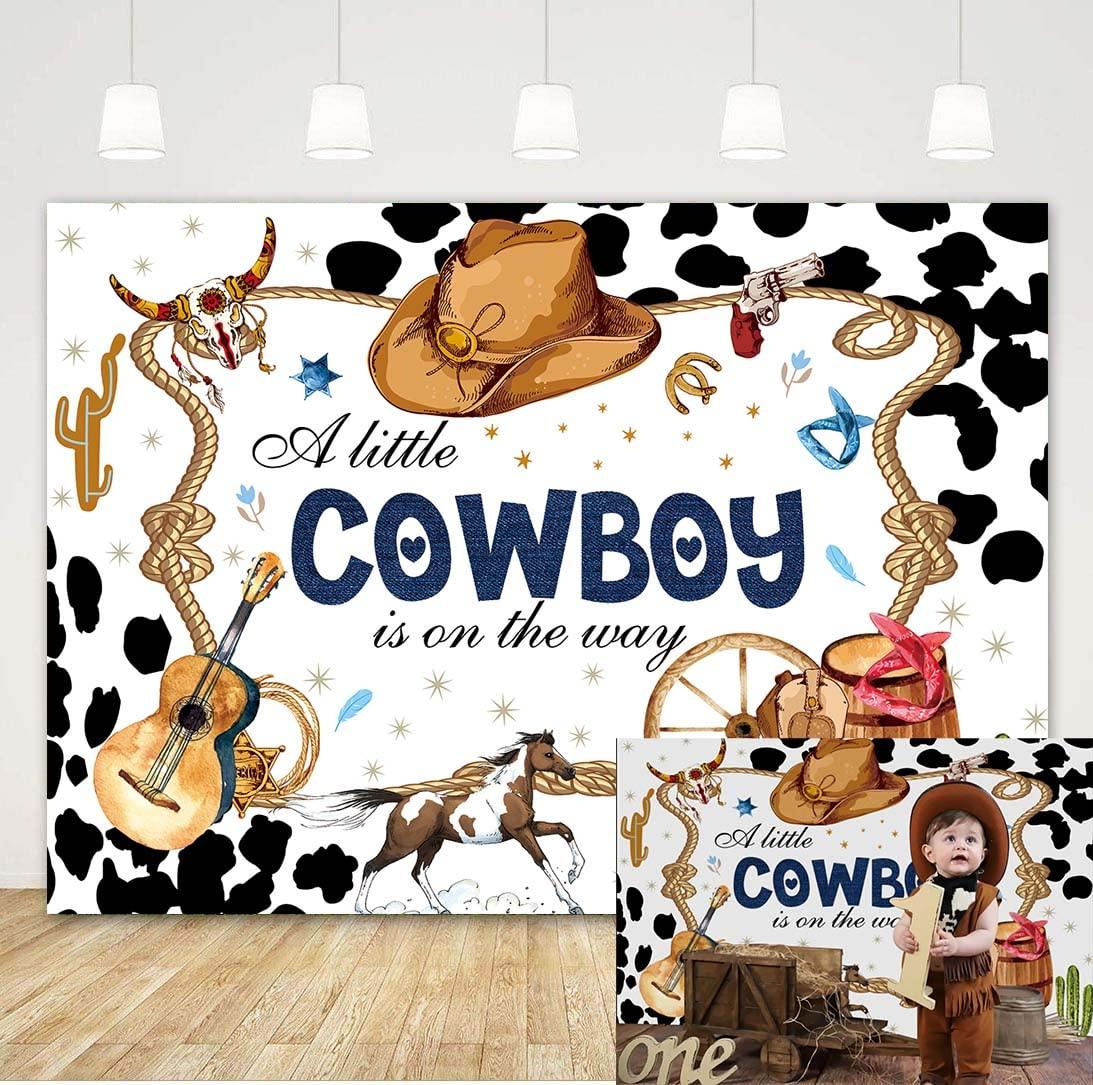 Cowboy Baby Shower Backdrop Wild West Cow Country Theme party Photography Background for Boy Baby Shower Party Decorations Photoshoot (7X5FT) 0