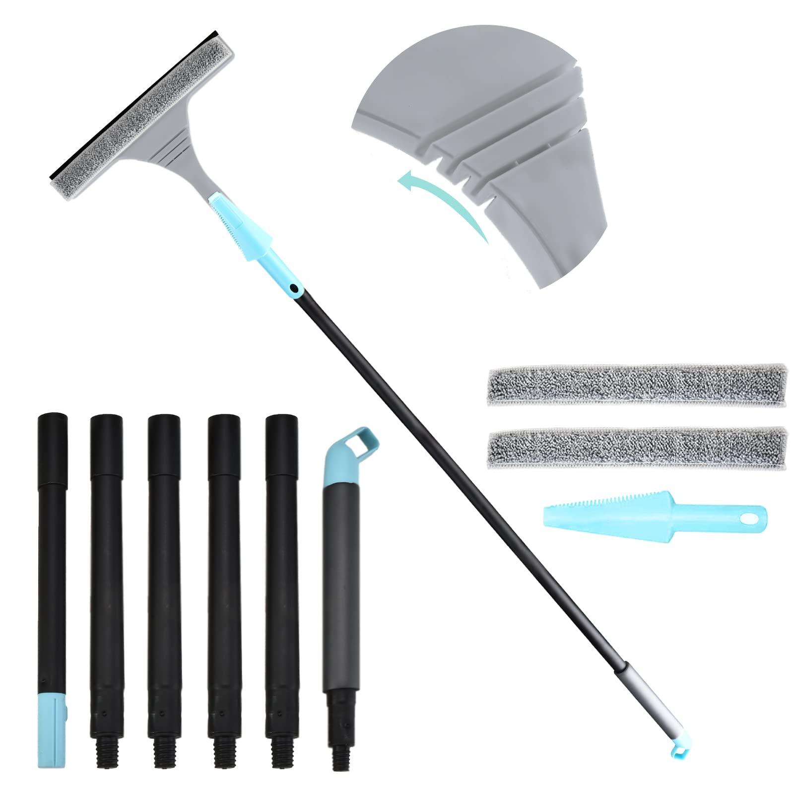 2 in 1 Window Squeegee Cleaner, Extendable Long Handled Cleaning Kit Professional Window Cleaning Equipment Shower Squeegee Glass Cleaning Tools for Indoor Outdoor Window (Grey) 5