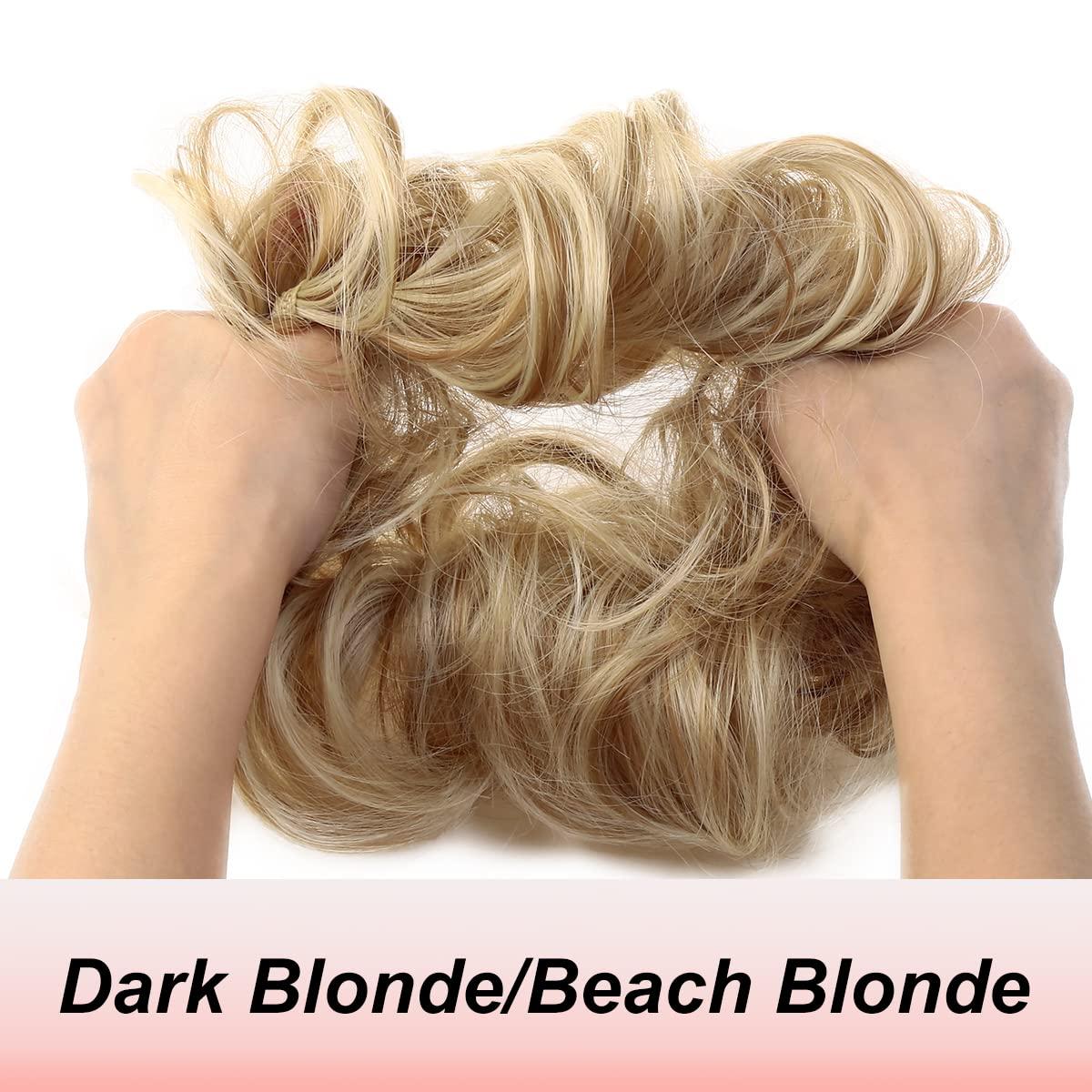 JJstar Messy Hair Bun Curly Wavy Hair Scrunchies Accessories Pieces for Women Girls Synthetic Hair Chignons (Dark Blonde/Beach Blonde) 1