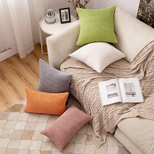 MIULEE Pack of 2 Corduroy Cushion Covers Decorative Throw Pillow Cover Square Pillowcase for Sofa Bedroom Living Room Home 16x16 Inch 40x40 cm White 4