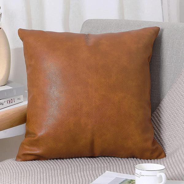 YAERTUN Set of 2 Faux Leather Decorative Throw Pillow Covers Modern Solid Outdoor Cushion Cases Luxury Pillowcases for Couch Sofa Bed 20x20 Inches Brown 1