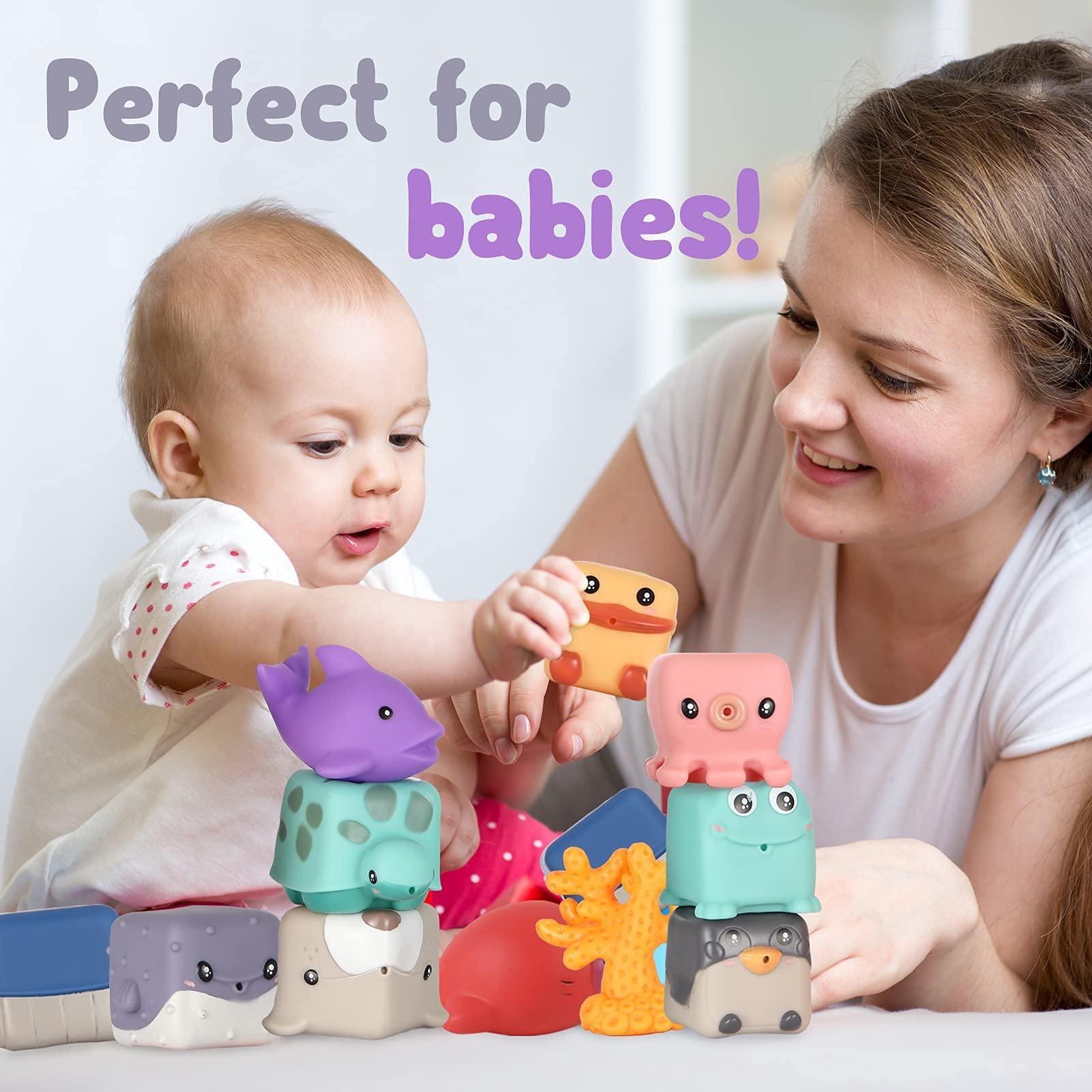 LESONG Baby Blocks Soft Building Blocks, Educational Squeeze Play for Toddlers 6 9 12 Months, Cute Animal Baby Montessori Toys, Sensory Stacking Teether Toys for Infant 3