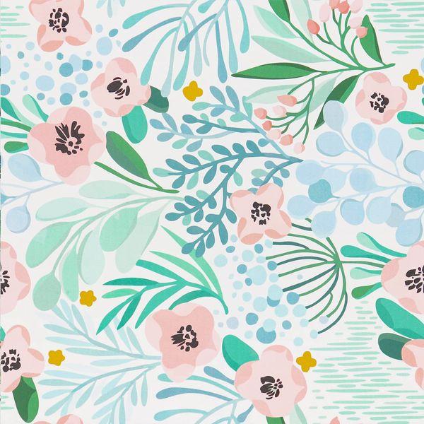 VaryPaper Pink Flower Wallpaper Blue Floral Contact Paper Self Adhesive Botanical Wall Art Deco Green Leaf Wall Covering for Living Room Bedroom Furniture Vinyl Wrap for Kitchen Cupboards 45cm×3m