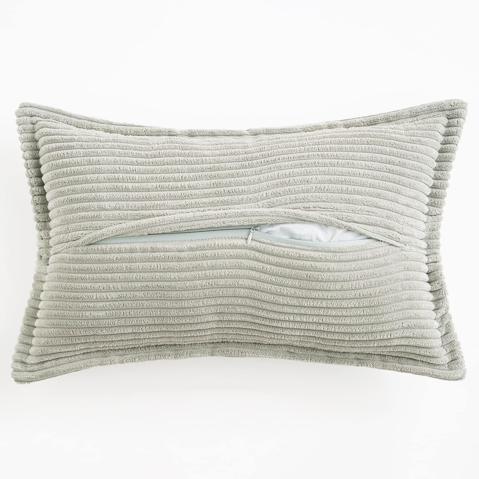 MIULEE Corduroy Cushion Covers Soft Decorative Square Throw Pillow Covers for Spring Cushion Soft Pillowcase Striped Corduroy Cushion Covers Pack of 2 for Home decor Sofa 40x60cm, Light Grey 3