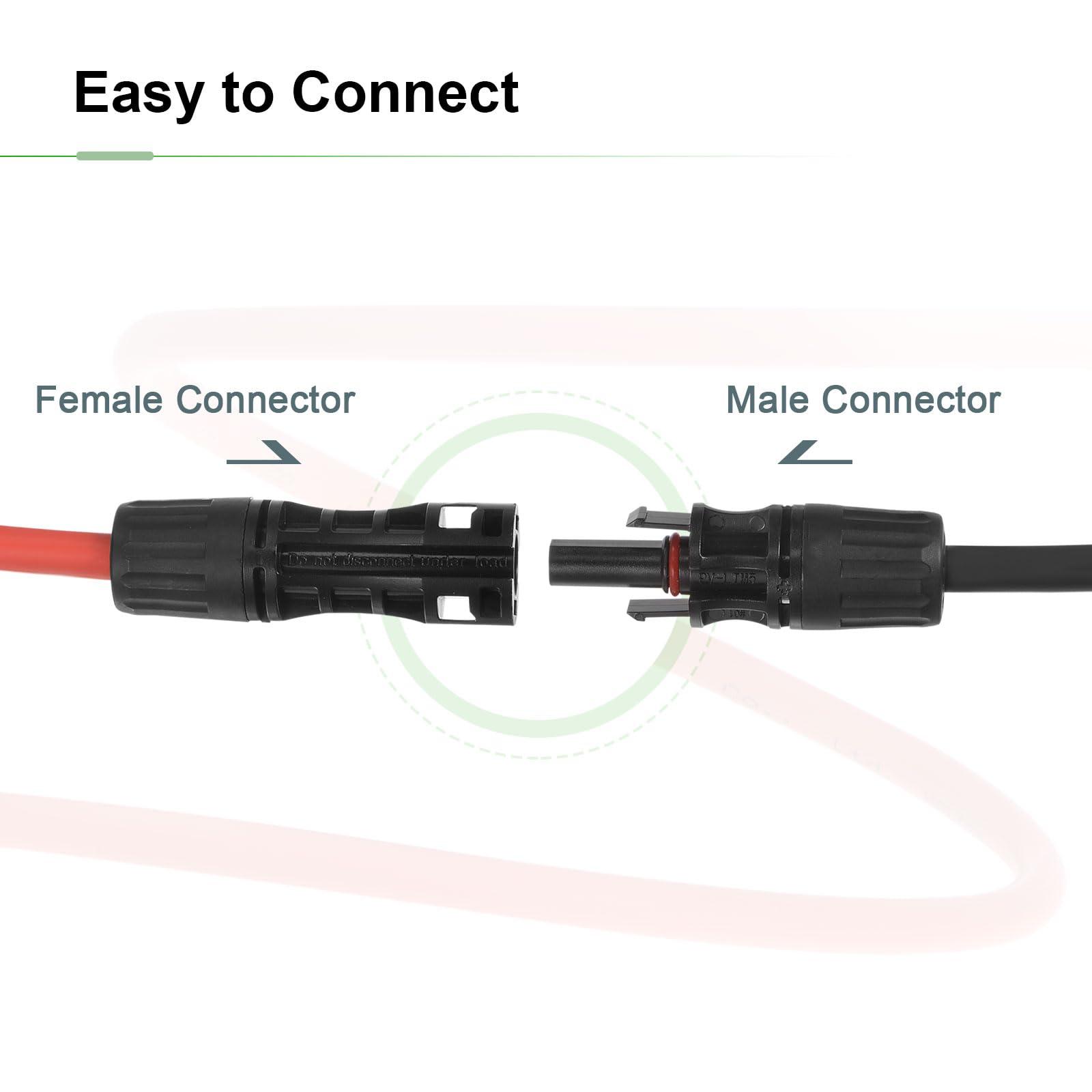 sourcing map Solar Panel Wire 15ft 8 AWG 10mm2 Solar Cable Tinned Copper Wire with Female and Male Connector Black Red for RV Boat Marine Solar Panel 4