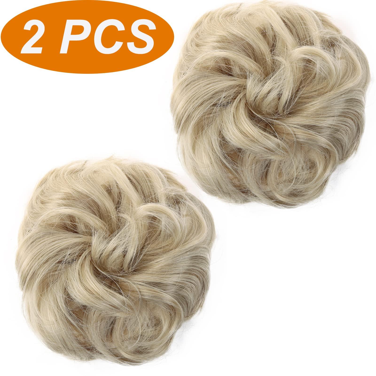 JJstar 2PCS Messy Bun Hair Piece Curly Fake Hair Buns Donut Tousled Updo High Heat Resistant Synthetic Fiber Hair Scrunchies Pieces for Women Girls Ponytail Extension(Pale Ash Blonde) 3