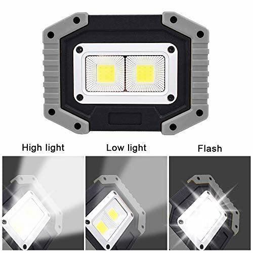 Trongle LED Rechargeable Work Lights, 30W Floodlight Battery Security Light with 3 Modes Outdoor COB Camping Lights with USB Waterproof for Garage, Fishing, Hiking, Grey 2 Packs (Battery Included) 1