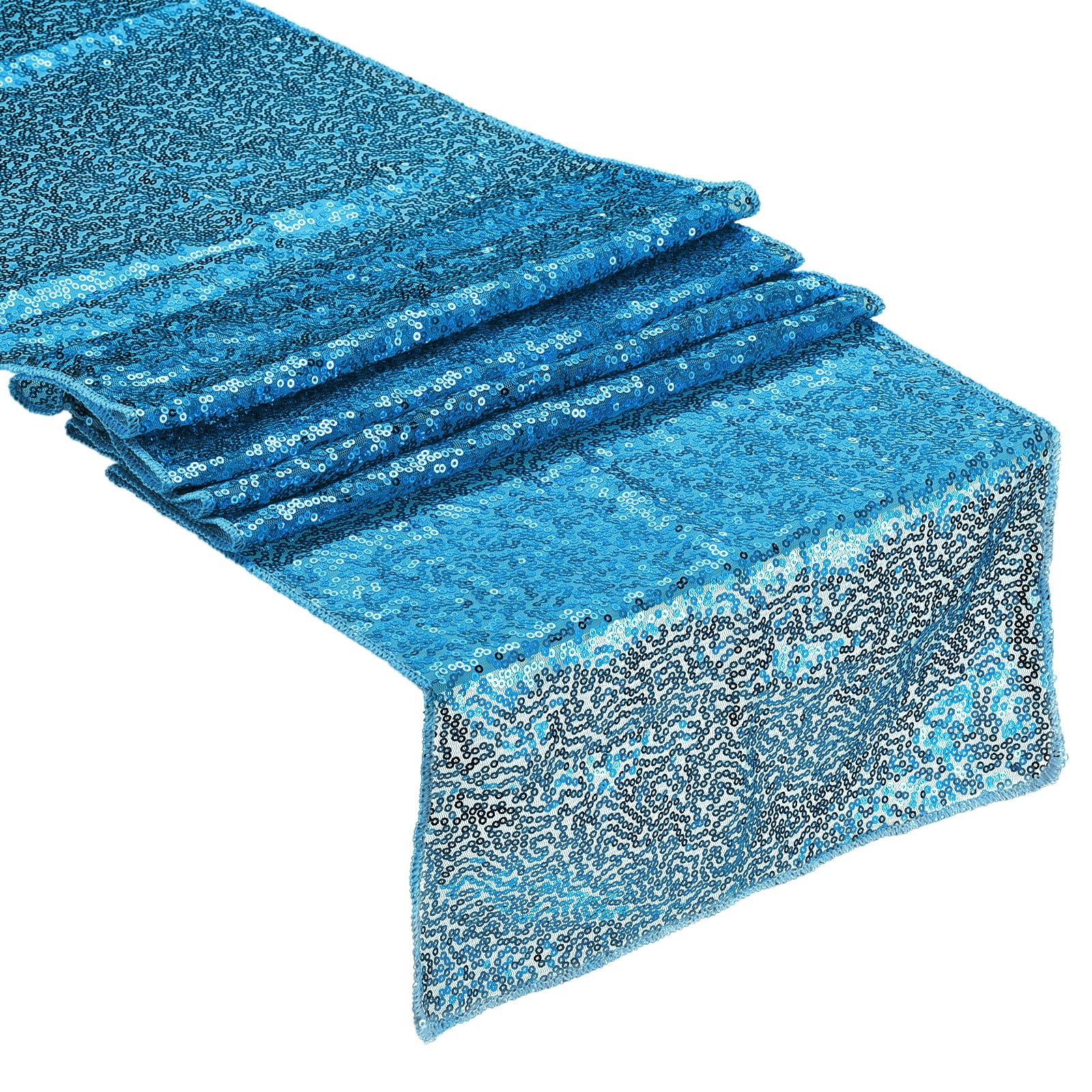 sourcing map Lake Blue Table Runner 71" x 12", Long Shining Sequin Table Runner for Event Party, Birthday Party, Weddings, Christmas, 2Pcs