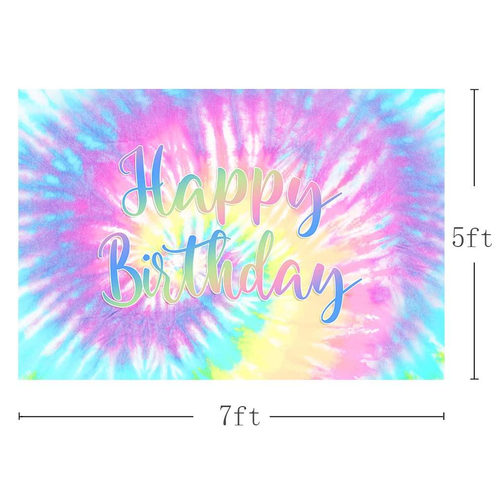 MEHOFOND 7x5ft Tie Dye Birthday Party Backdrop Macaron Pastel Girl Happy Birthday Background Rainbow Bday Party Decorations Cake Smash Table Banner Supplies Photo Studio Prpos 2