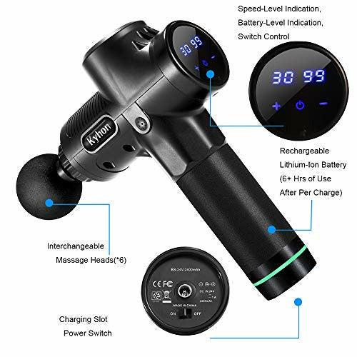 Muscle Massage Gun-Deep Tissue -30 Speeds Handheld Percussion Massager with Six Different Heads for Different Muscle Groups-Powerful Muscle Gun-LED Indicator Touch Screen 4