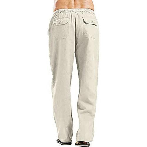 VANVENE Mens Linen Trousers Loose Fit Casual Lightweight Drawstring Beach Yoga Pants Brown M 2