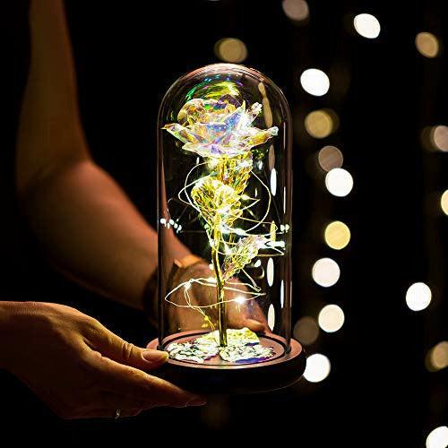 Beauty and the Beast Rose in Glass Dome Forever Rose Flower Kit Enchanted Light Best Gifts for Her Women Girls Adults Mums on Valentine, Mothers Day Wedding Anniversary Birthday 1