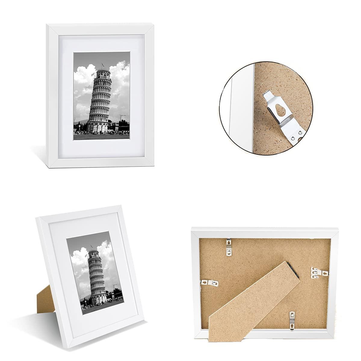 Nacial Set of 4 White Photo Frames 8 x 10 Modern Design, Home Décor 8x10 Picture Frames For Picture/Photo/Poster, 8x10 Photo Frame With Mount For 7x5 Photo, with Bracket and Mounted Hook 8