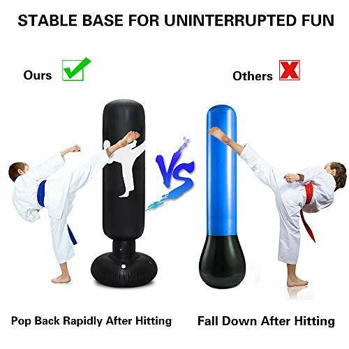 TUOWEI Kids Punching Bag, Inflatable Punching Bag for Kids 63Inch Freestanding Boxing Bag Bounce Back for Practicing Karate, Taekwondo, MMA, Kids Adults Punching Boxing Bag (Practice) (Black) 4