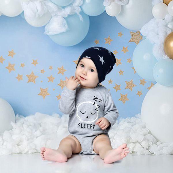 MEHOFOND 10x7ft Blue Boy Birthday Backdrops for Photography White Clouds Gold Balloons and Stars Kids Party Banner Background Cake Smash Table Decoration Portrait Photo Studio Props Gift Supplies 2
