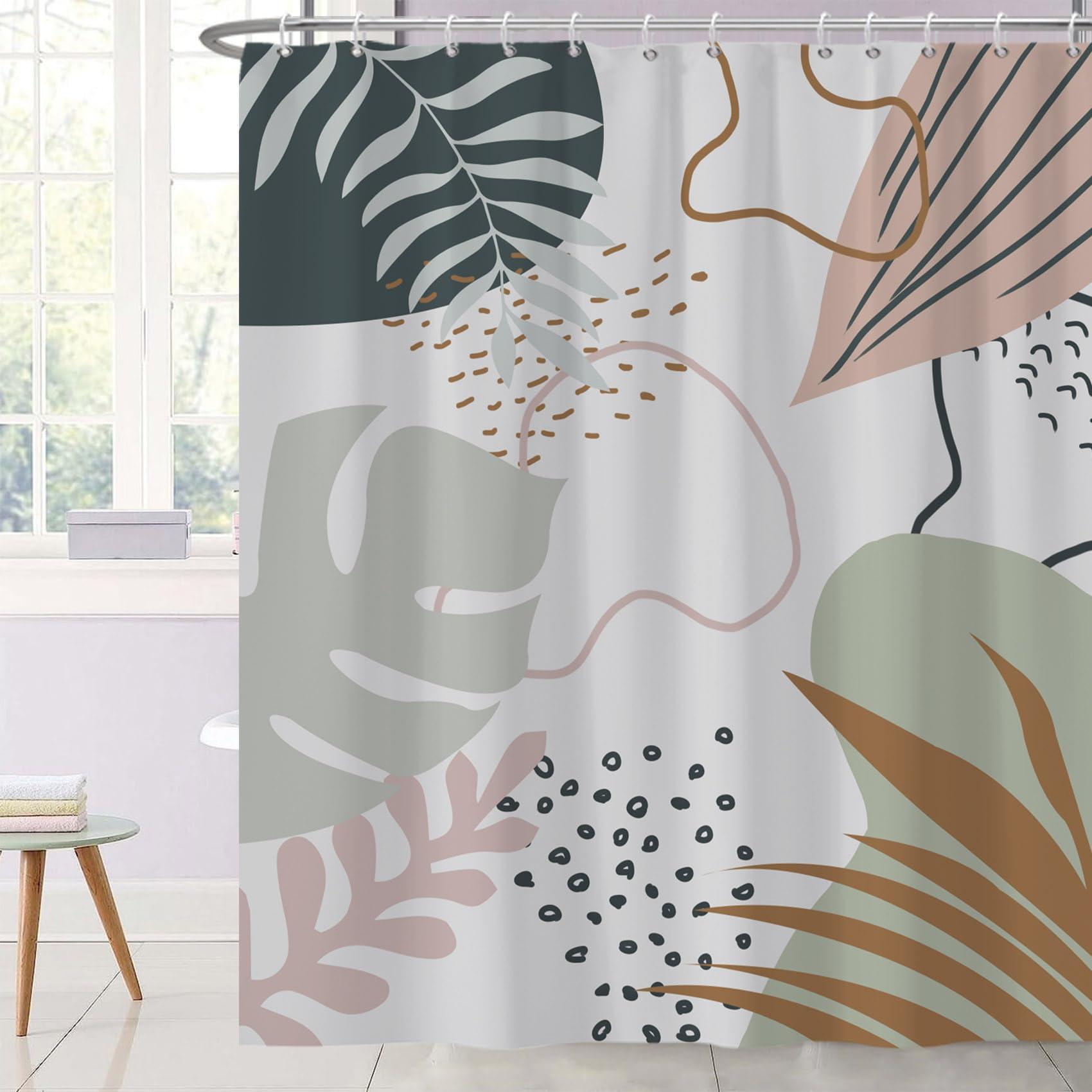 Ttincceer Abstract Tropical Plant Shower Curtain 72x74inch Mid Century Boho Leaves Bathroom Curtain Polyester Palm Leaves Modern Shower Curtains Waterproof Bathtub Curtain 0