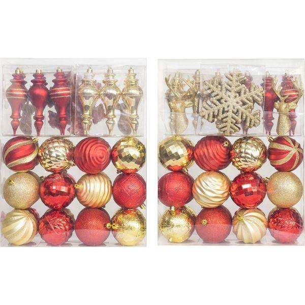 KI Store 54pcs Red and Gold Christmas Tree Decorations Set 80mm Christmas Baubles 150mm Snowflakes Finials Ornaments for Xmas Tree Decor 1