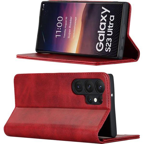 SailorTech Samsung Galaxy S23 Ultra Wallet Leather Case, Premium PU Leather Cases Folio Flip Cover with Magnetic Closure Kickstand Card Slots Holder Wine Red 1