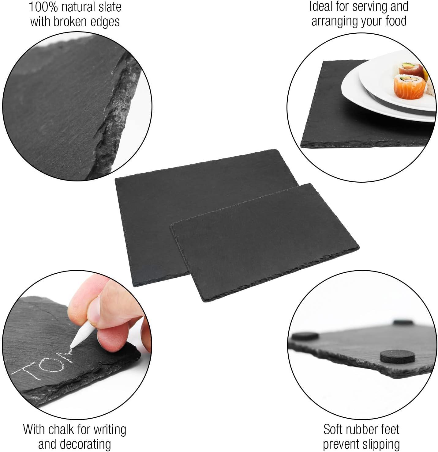 Amazy Slate Plates (Set of 6) + Chalk for Labelling natural slate placemats with soft padded feet for your upcoming dinner party (40 x 30 cm) 3