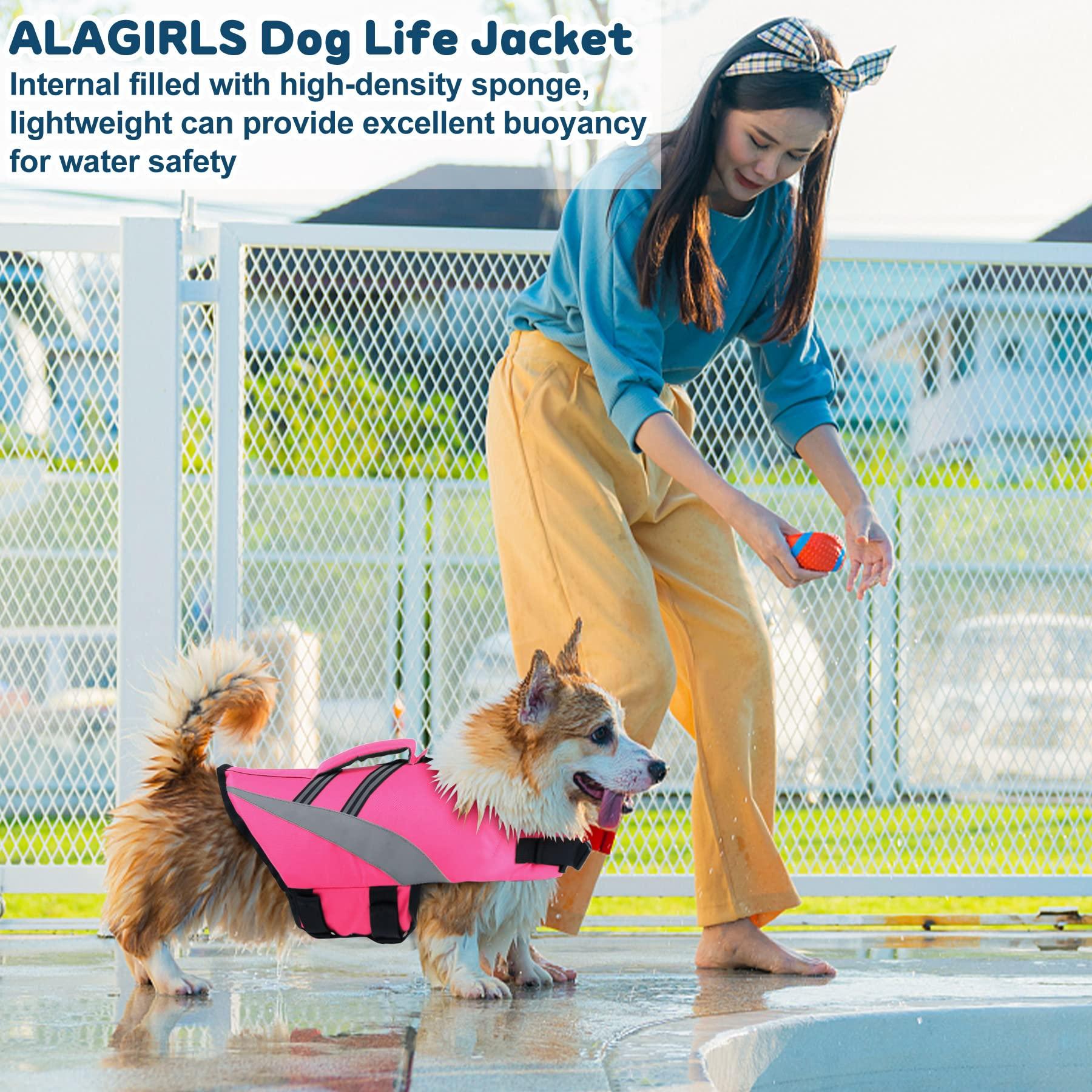 ALAGIRLS Dog Life Jacket Pet Safety Vest, Adjustable Dog Life Vest with Strong Buoyancy, Extra Padding Dogs Lifesaver Swimsuit with Reflective Stripes for Small Medium Large Dogs, Green M 4