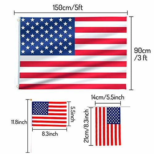 Whaline 12 Pack American Flag Set, 3x5ft USA National Flags, 10 Pieces Hand Held Small American Flags and American String Flag for Independence Day Theme Party Parades Decorations and Sports Events 3