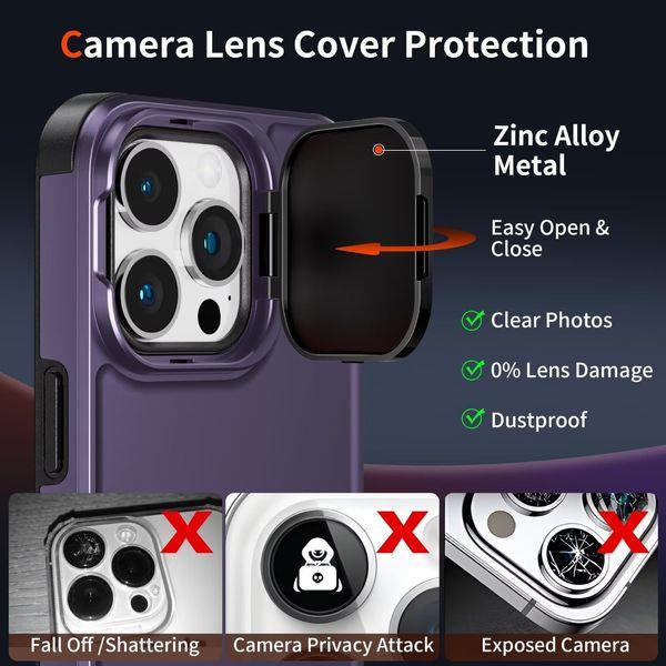 Buysing for iPhone 15 Pro Max Case with Camera Cover Stand [with Screen Protector] Invisible Metal Kickstand Military Grade Hard Matte Shockproof Phone Case 6.7"-Dark Purple 1