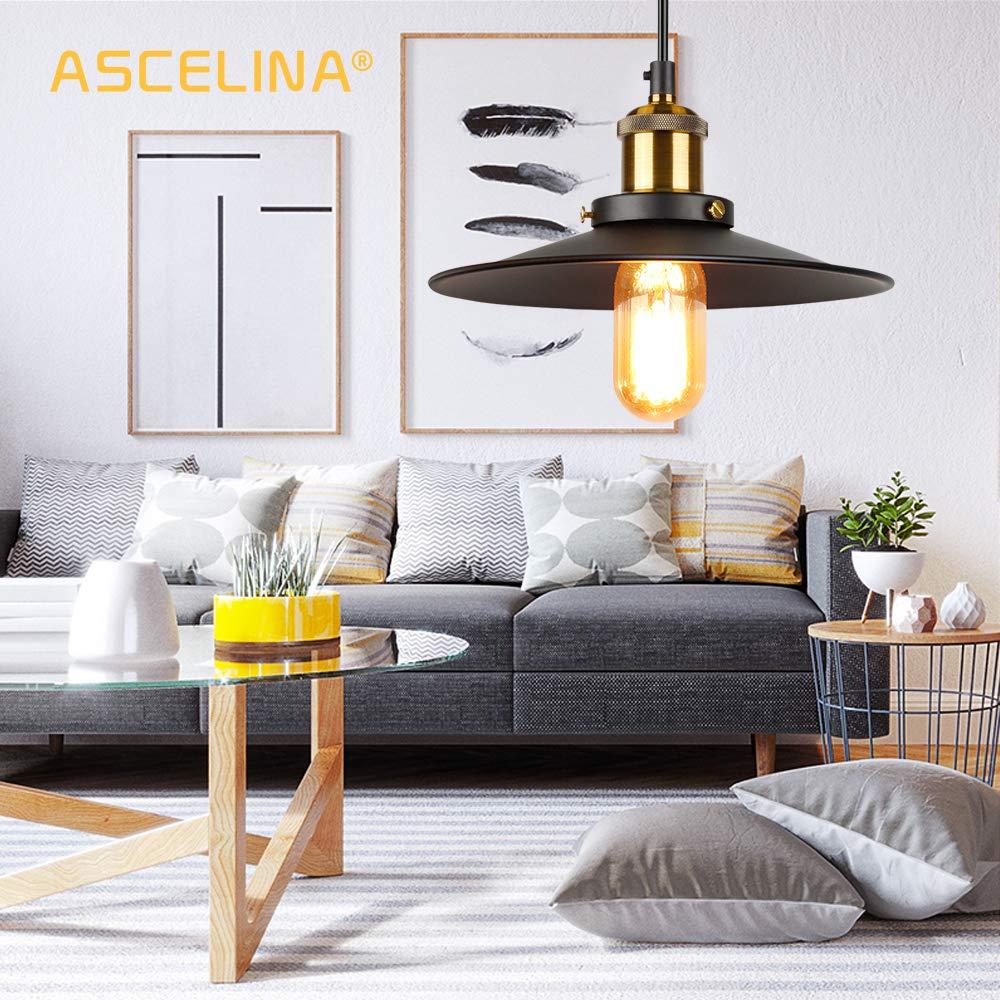 ASCELINA Industrial Pendant Light, Retro Ceiling Lighting Black Metal Lamp Shade with E27 Base for Farmhouse Restaurant Loft Kitchen Coffee Shop Chandelier (Black 2 Pack) 4