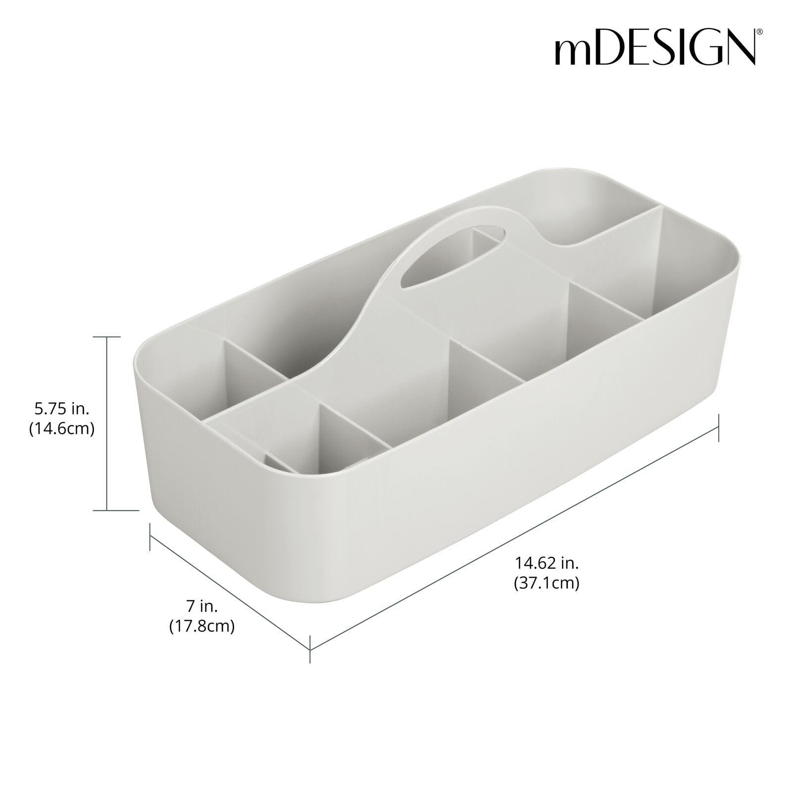 mDesign Desk Organiser - Desk Shelf for Office Supplies - Stationery Organiser - Large Box for Pens, Sticky Notes and Paper Clips - Stone 3