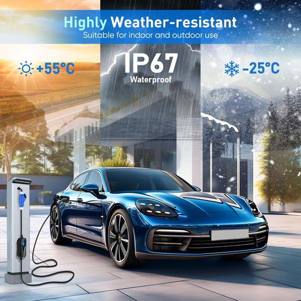 FNRIDS 10M EV Charger Cable Type 2 to 3 Pin Plug, 6/8/10/13A Variable, 1-12 Hours Delay Timer, 3.3kW Electric Car Charger with Large OLED Display, LED Indicators & Carry Bag, IP67 Waterproof 3
