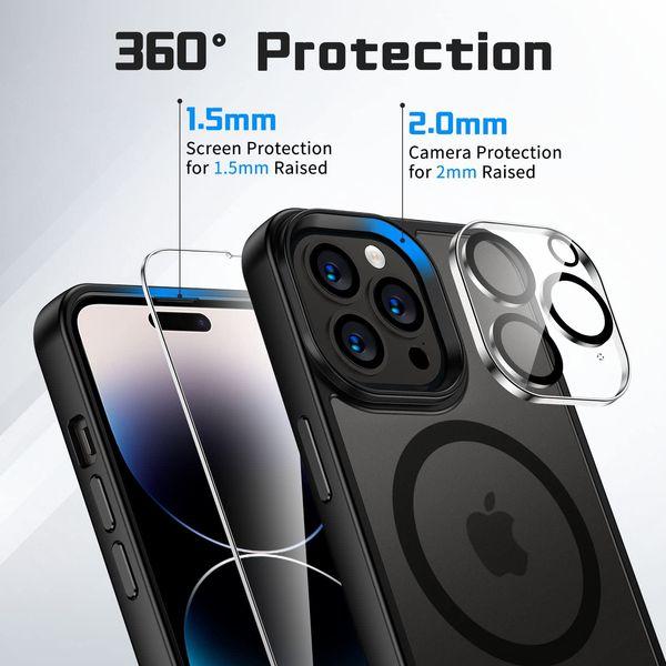 XINKAE [4 in 1] for iPhone 14 Pro Max Case, iPhone 14 Pro Max Phone Case Compatible with Magsafe, Military-Grade Protective Cover Shockproof Magnetic Apple Cases. Translucent Matte Black 3