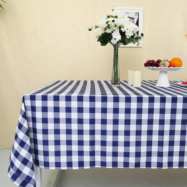 Zdada 60x102-Inch (1.5m x 2.6m) Navy Blue and White Check Tablecloth Plaid Polyester Table Cover Gingham Fabric Check Table Cloth Linen 2