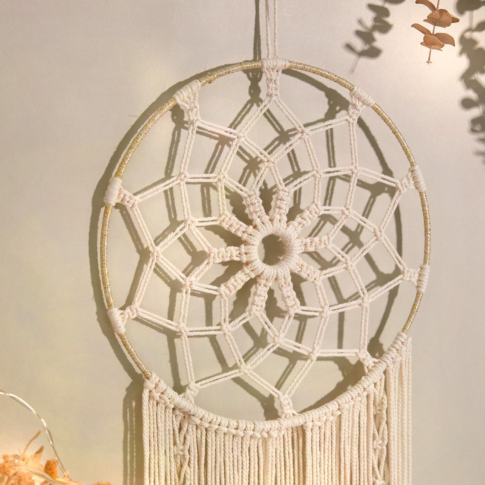 Nice Dream Macrame Dream Catcher Large Dream Catchers for Bedroom Boho Wall Hanging Decor with 3 Woven Feather Tassels Home Decoration Ornament 2