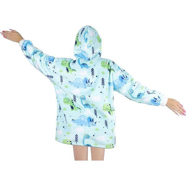 Queenshin Dionsaur Wearable Blanket Hoodie,Oversized Sherpa Comfy Sweatshirt for Kids Girls Boys 7-16 Years,Warm Cozy Animal Hooded Body Blanket Green 3