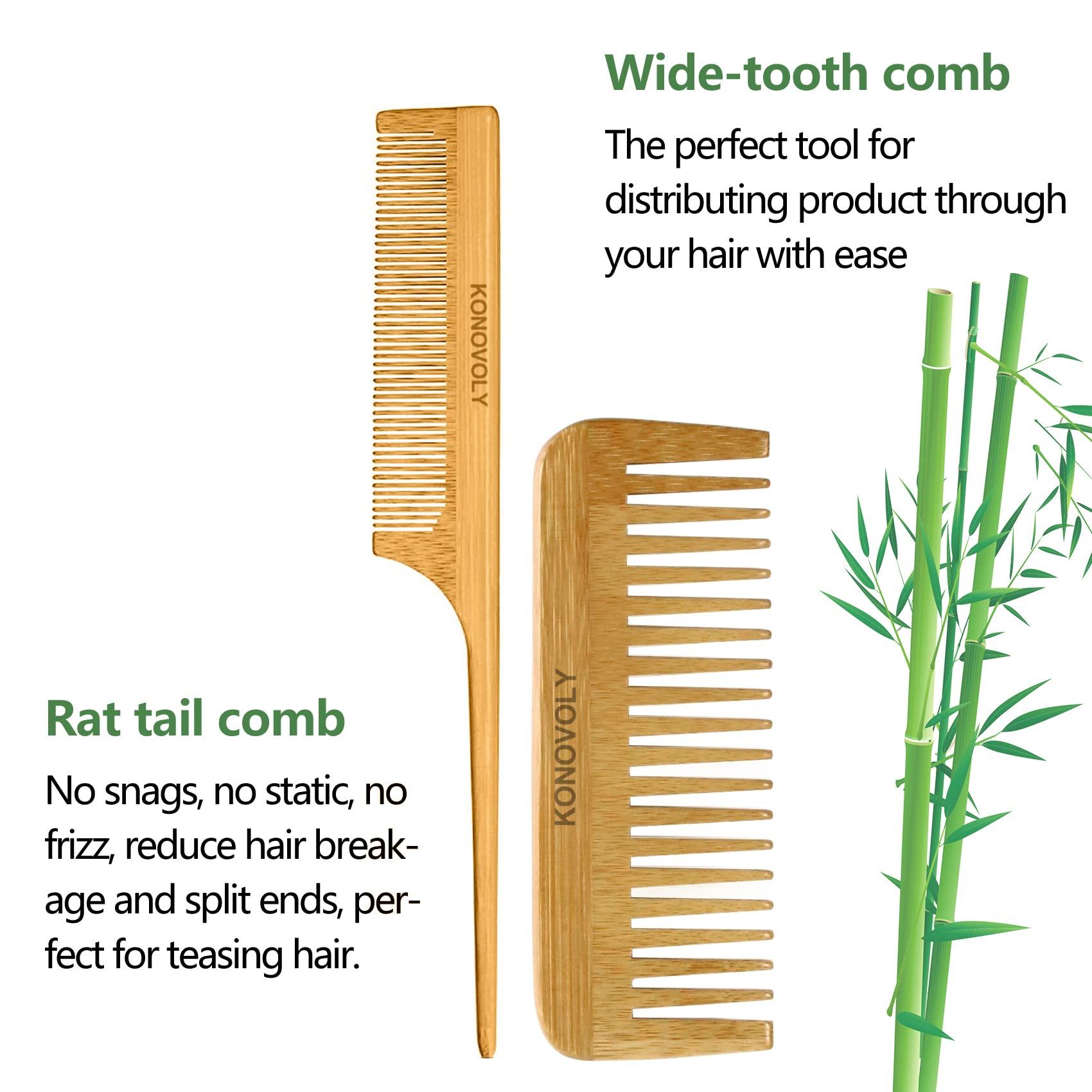 4 Piece Bamboo Hair Brush and Comb Set with Paddle Detangling Hairbrush Natural Wide-tooth and tail comb No Bristle, suit for Women Men Kids Thick/Thin/Curly/Dry Hair Gift kit 8