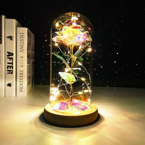 Beauty and the Beast Rose In Glass Dome with LED Fairy Lights Colorful Galaxy Rose 1