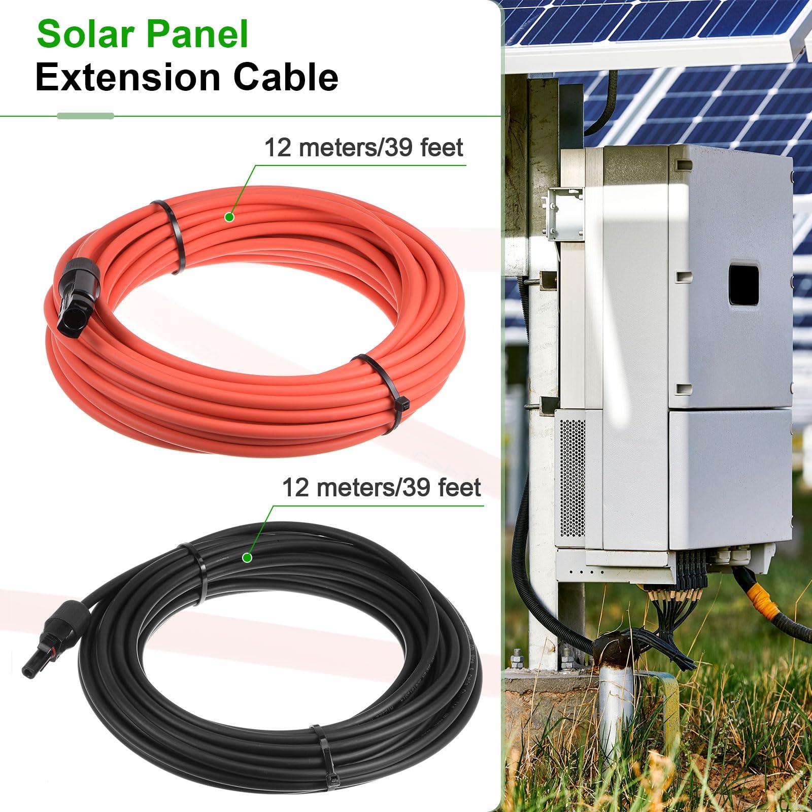 sourcing map Solar Panel Wire 39ft 10 AWG 6mm2 Solar Cable Tinned Copper Wire with Female and Male Connector Black Red for RV Boat Marine Solar Panel 1