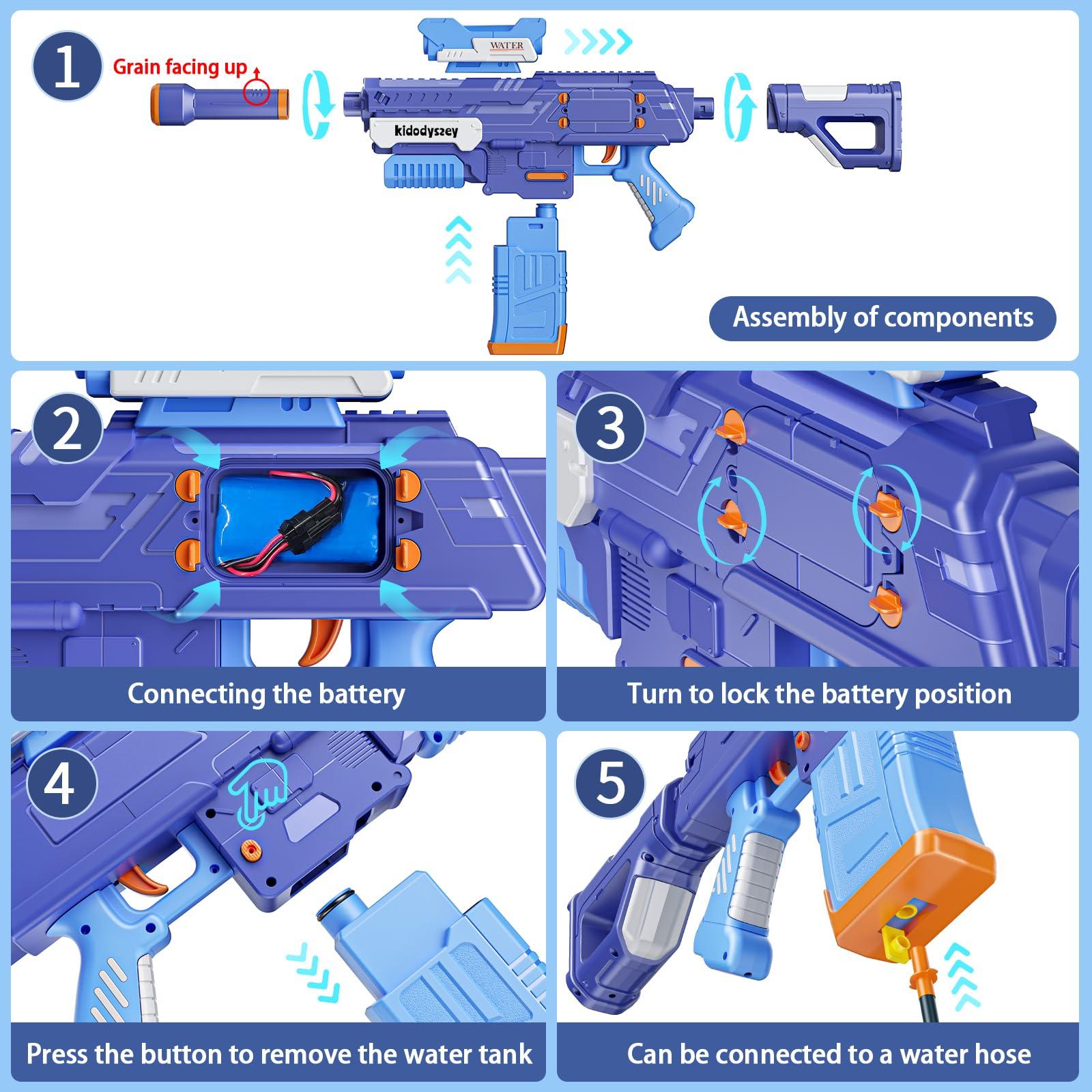 Kid Odyssey Electric Water Gun, Rechargeable Water Squirt Blaster for Adults Kids with 500ML Capacity/Unlimited Water Supply with Hose, Long Shooting Range Up 32ft, Ideal for Outdoor Beach Pool 4